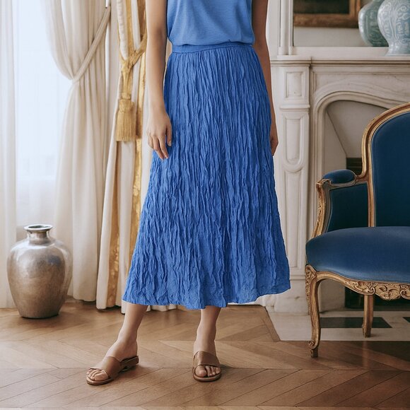 Eileen Fisher Crushed Silk Ultramarine Flared Skirt NWT - Picture 1 of 16